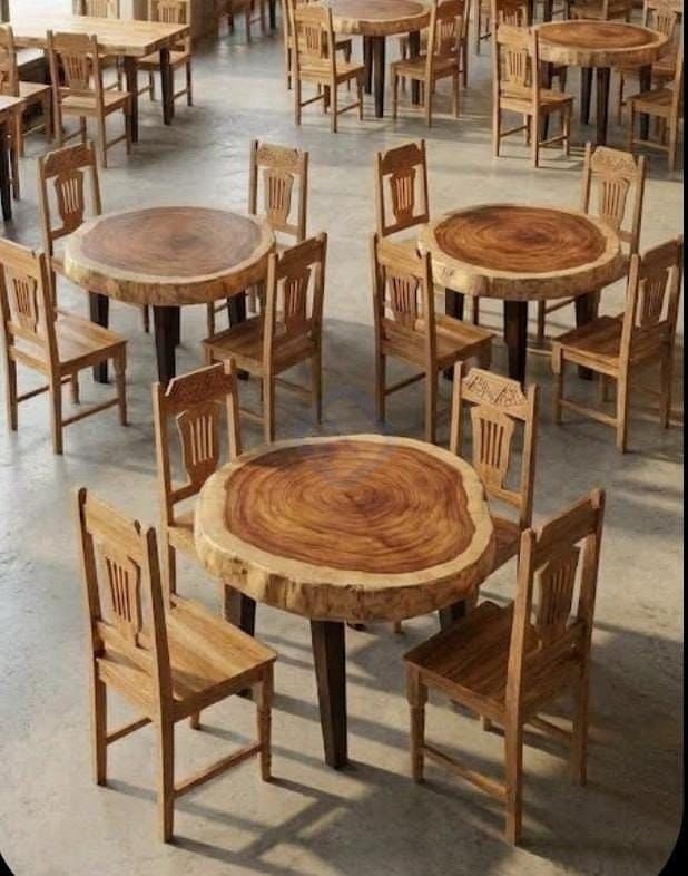 Muebles de Madera Rústicos NUEVOS - Mesas de Rodaja y Sillas (Se vende por unidad o juego)