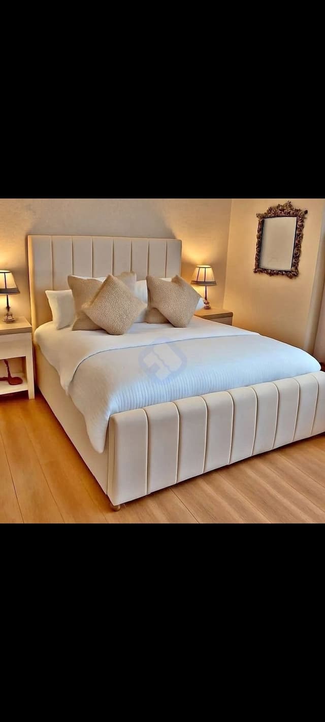 Brand New Double Size Cream Color Panel Bed With Mattress / All Size And Colors Available