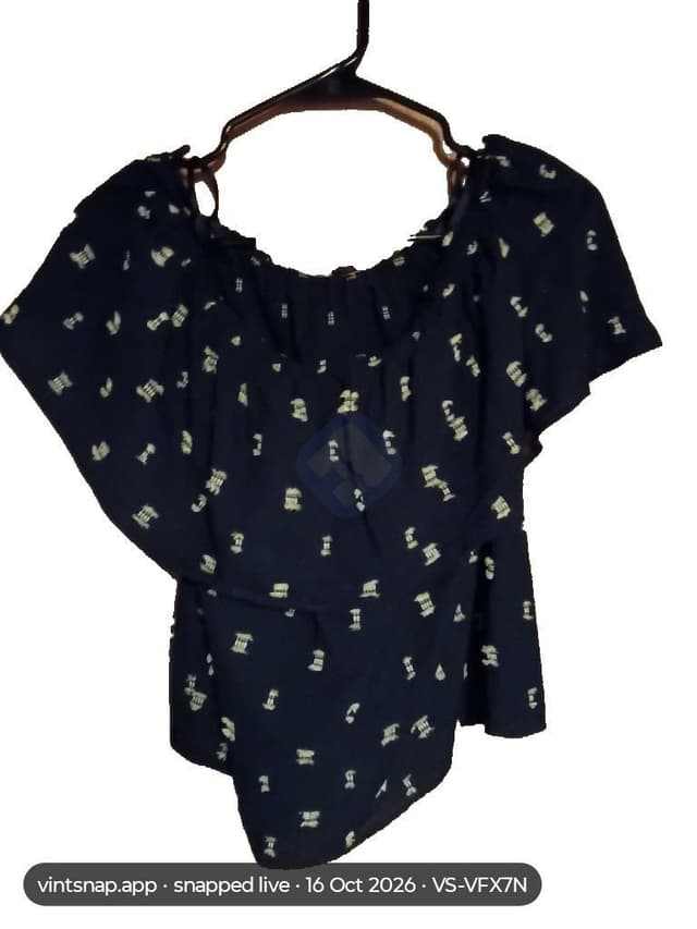 LOFT Navy Blue Off-the-Shoulder Ruffle Top Size S