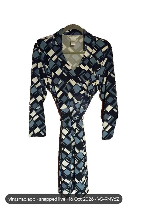 Draper's & Damon's Geometric Wrap Dress Blue Black White Size PL