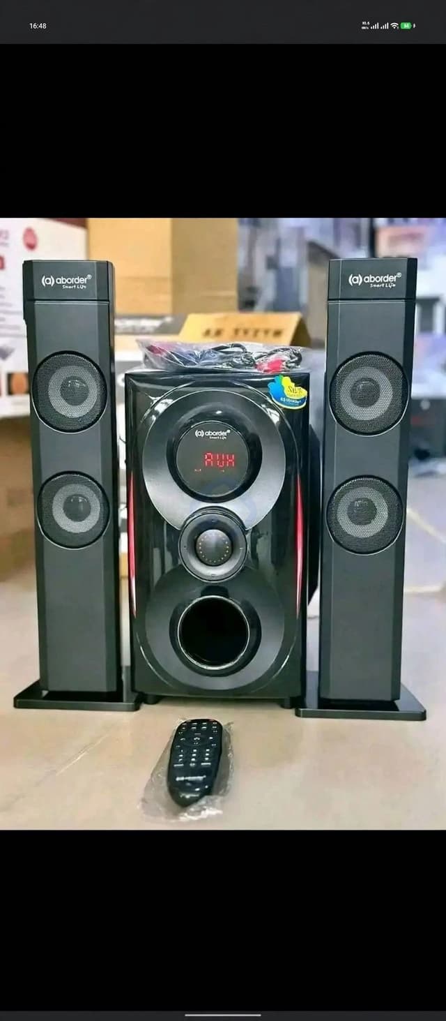 Powerful home woofer with deep bass. Bluetooth, USB, FM Radio, AUX.