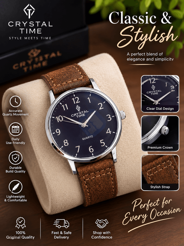 Men’s Luxury Quartz Watch – Stylish Brown Leather Strap